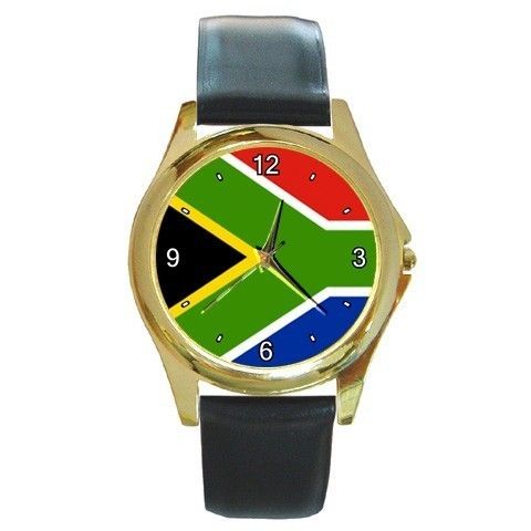 South Africa African Flag Round Gold Tone Watch  