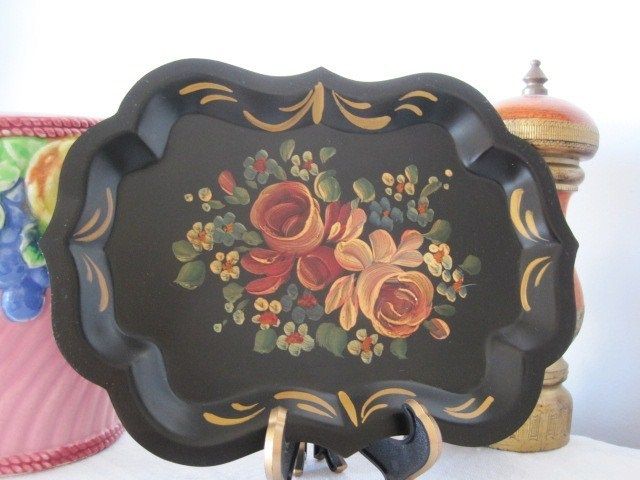 BEST MINT Victorian Design Roses Vintage Hand Painted Dresser Vanity 