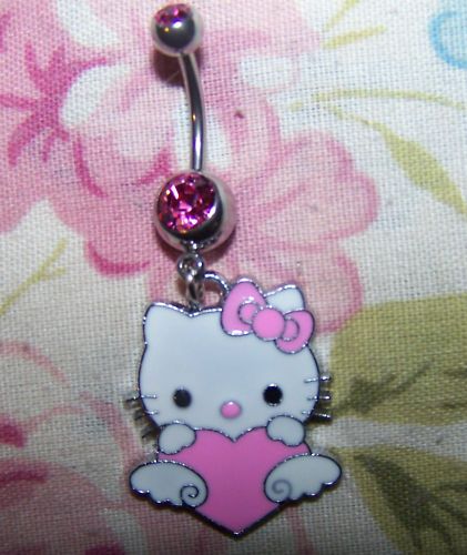 oligos~ Hello Kitty I LOVE YOU Pink Heart Belly Ring  