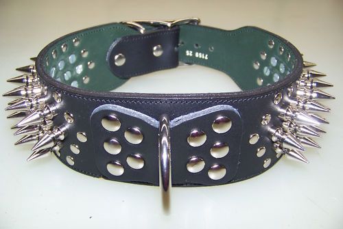   RED PINK GENUINE LEATHER DELUXE CANINE SPIKED DOG COLLAR WITH SPIKES