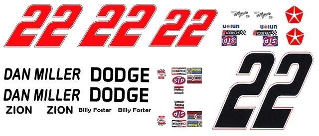 22 Billy Foster Dan Miller Dodge 1/32nd Scale Slot Car Decals  
