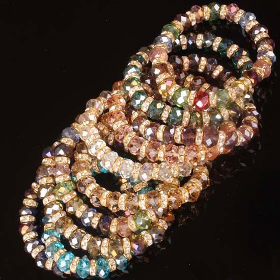   Mix Color Crystal Glass Faceted Bead Stretchy Bracelet Bangle  