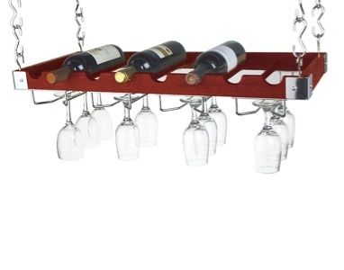 Wine Bottle & Glass Ceiling or Wall Rack  Espresso Wood 845033066476 