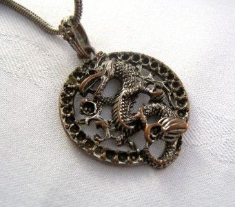 Vintage Necklace Pendant Unique Medieval Dragon  