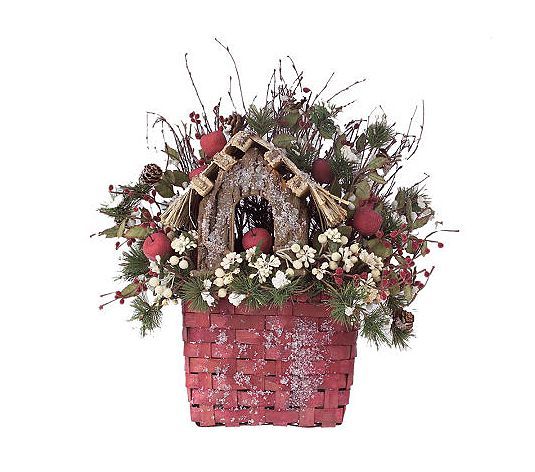 Winter Christmas Country Birdhouse Basket Door Decor Basket Valerie 