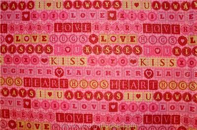 HALF YARD Debbie Mumm GLITTER Hugs & Kisses SPARKLE Valentine Love 