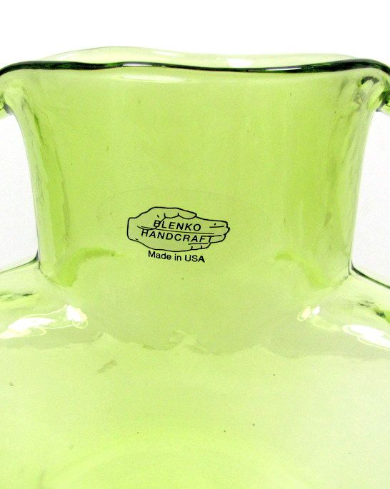 Vintage BLENKO KIWI Water Bottle Lime Green Glass Jug Vase  