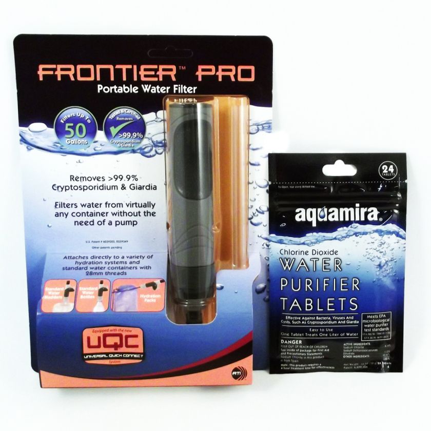   Aquamira Frontier Pro Portable Water Filter + 24pk PURIFIER TABLETS