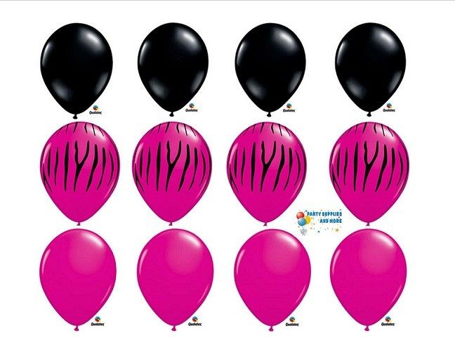 Hot Pink Zebra Stripe Black Onyx Wild Berry 11 Latex Balloon Party 